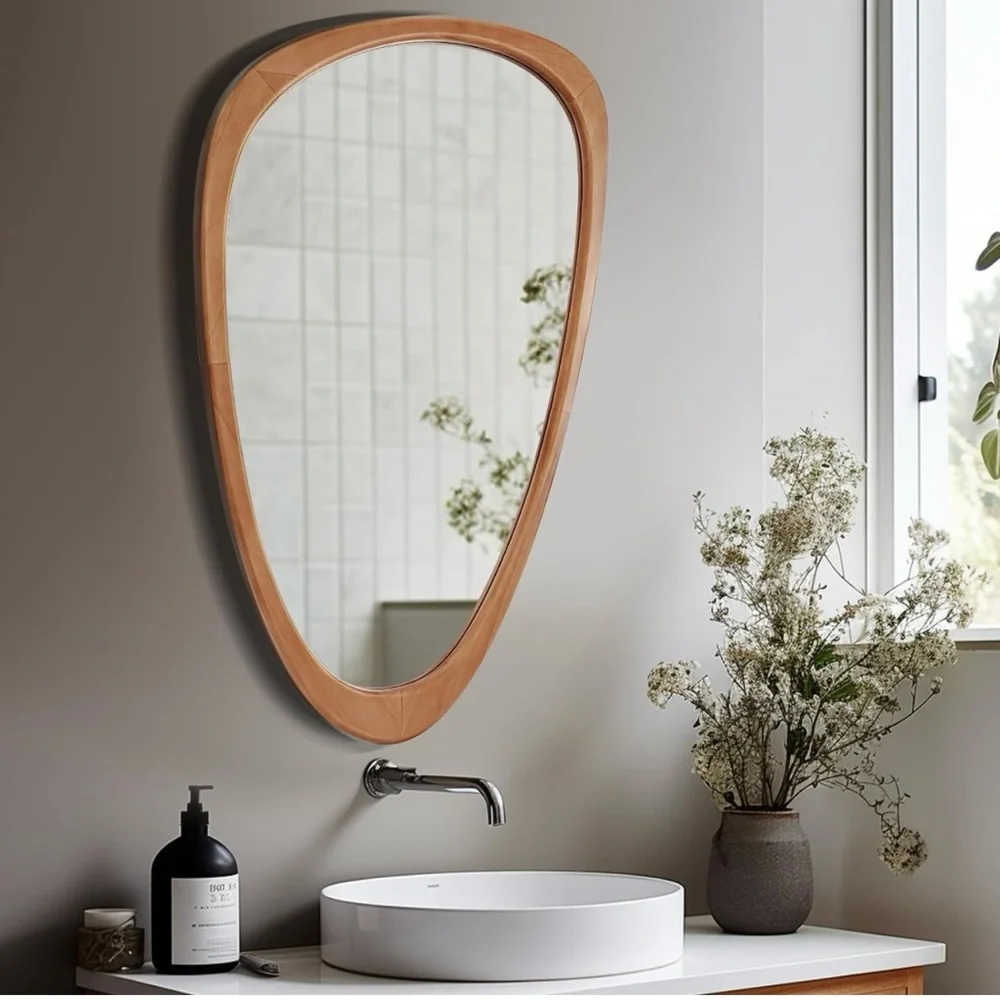 NEW West Elm Large Wood Frame Asymmetrical Wall Hanging Abstract Mirror 20 x 30